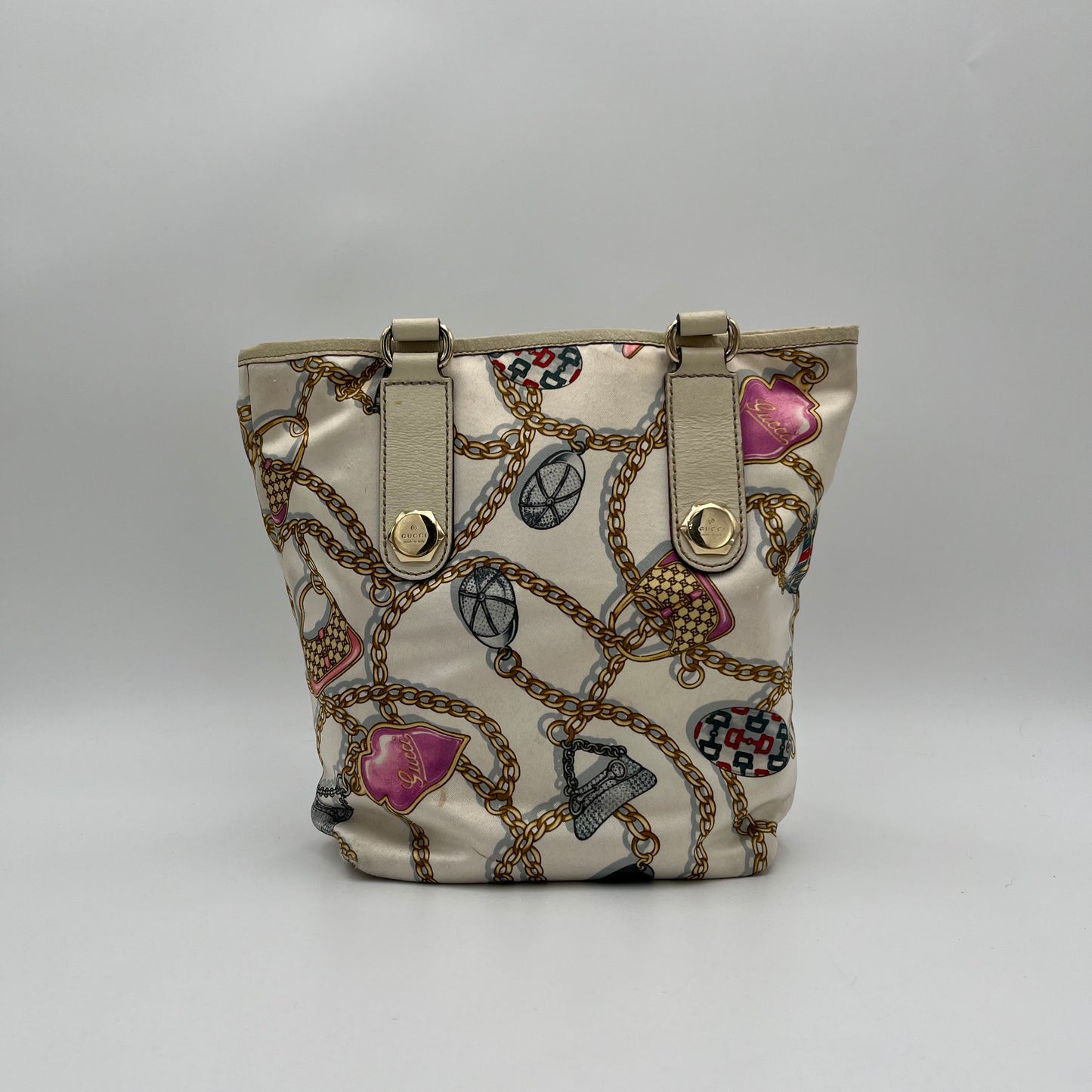 Gucci White Satin Charms Tote