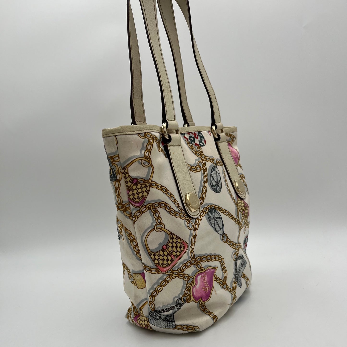 Gucci White Satin Charms Tote