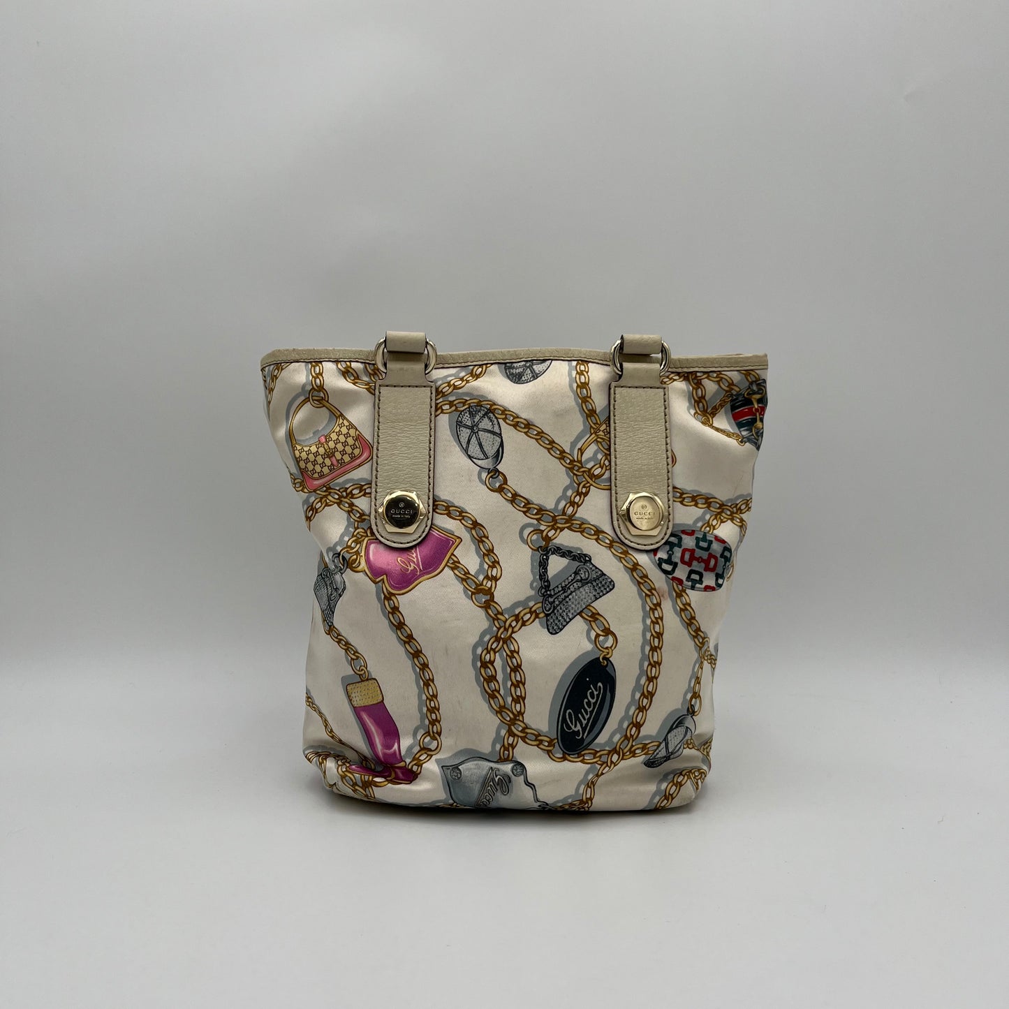 Gucci White Satin Charms Tote