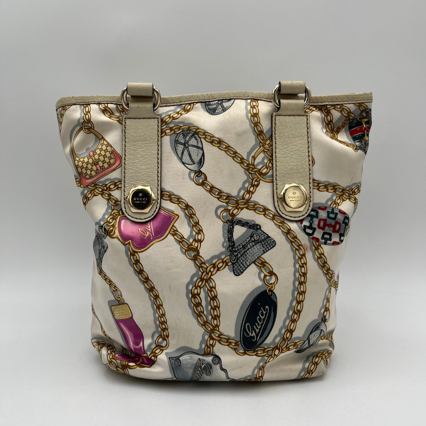 Gucci White Satin Charms Tote