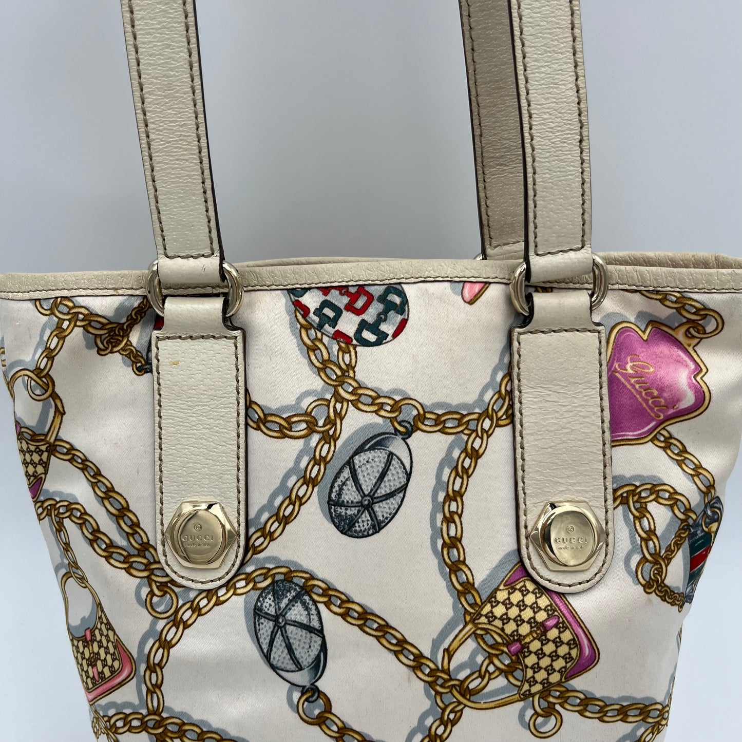 Gucci White Satin Charms Tote