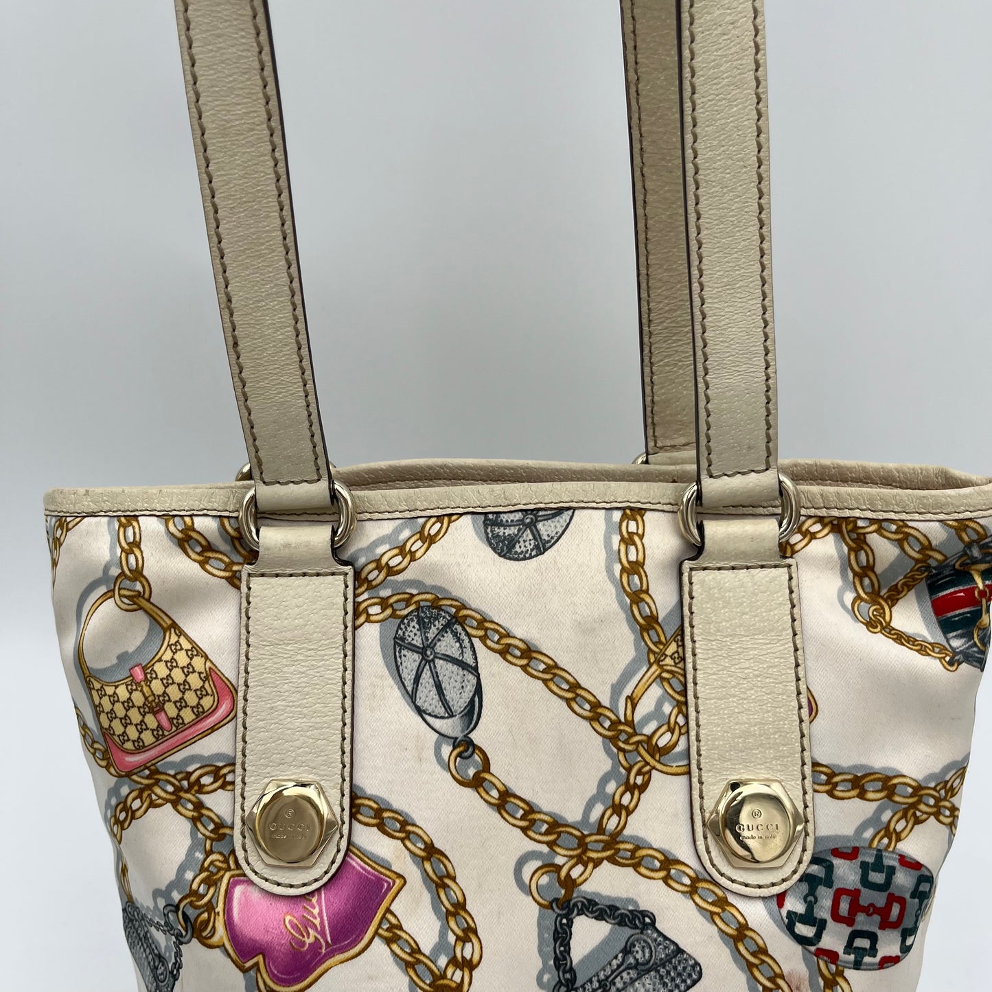 Gucci White Satin Charms Tote