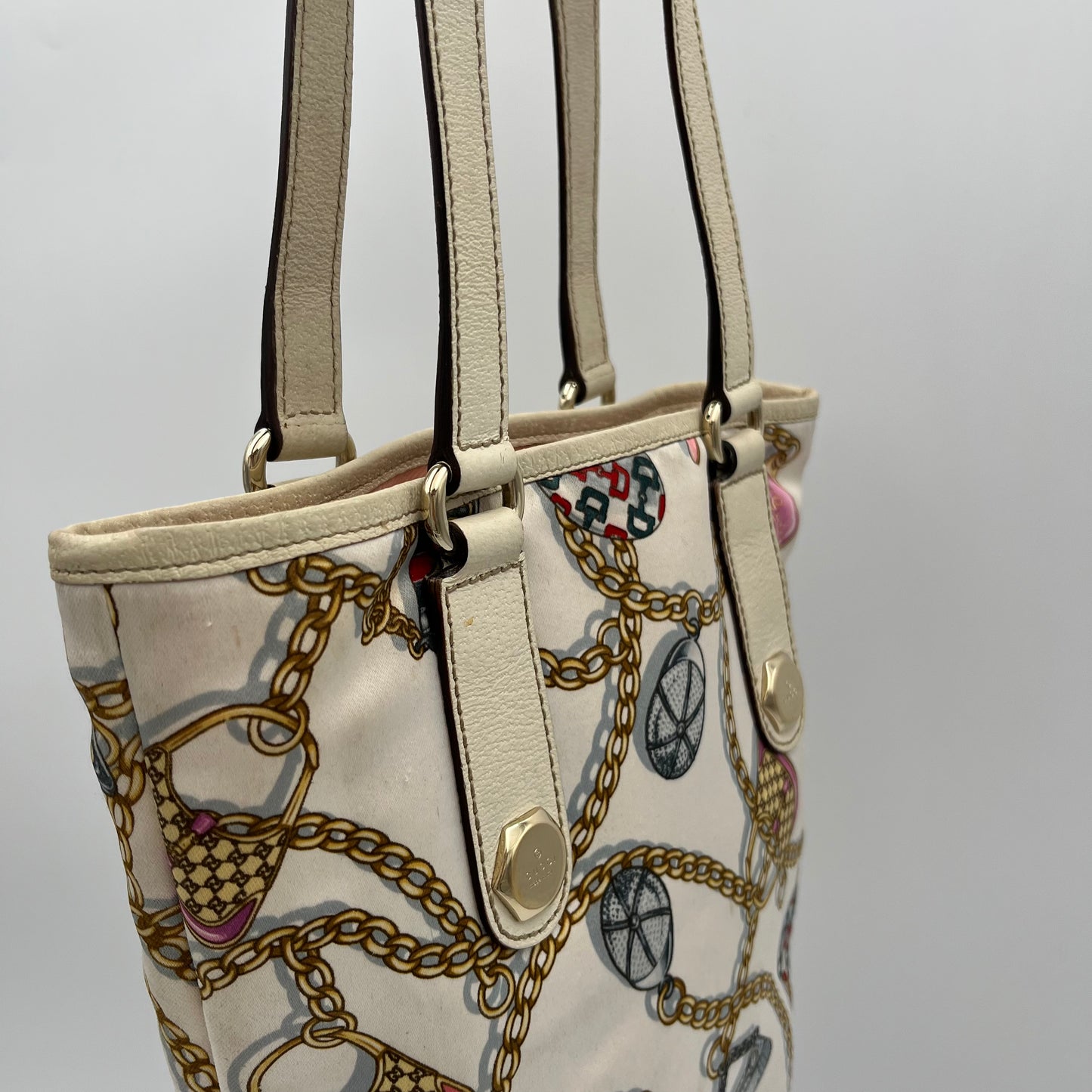 Gucci White Satin Charms Tote