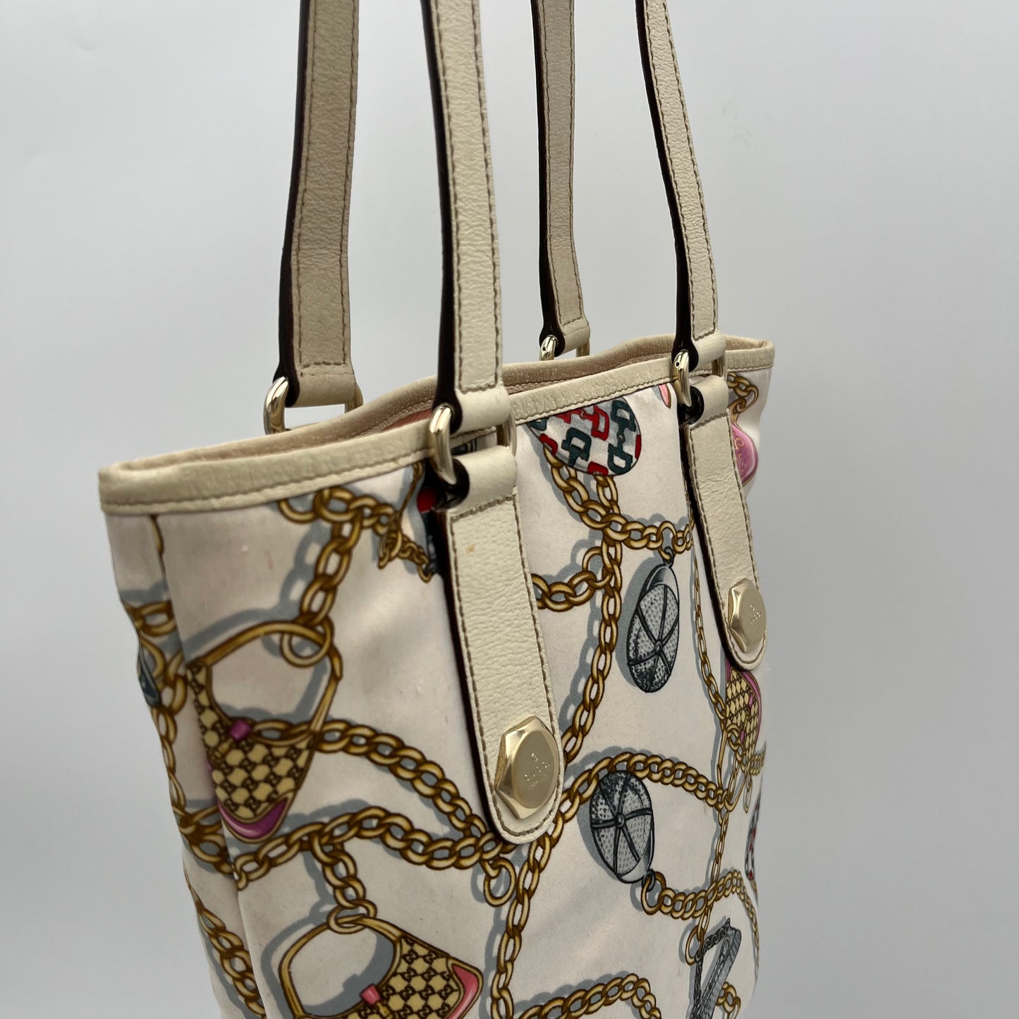 Gucci White Satin Charms Tote