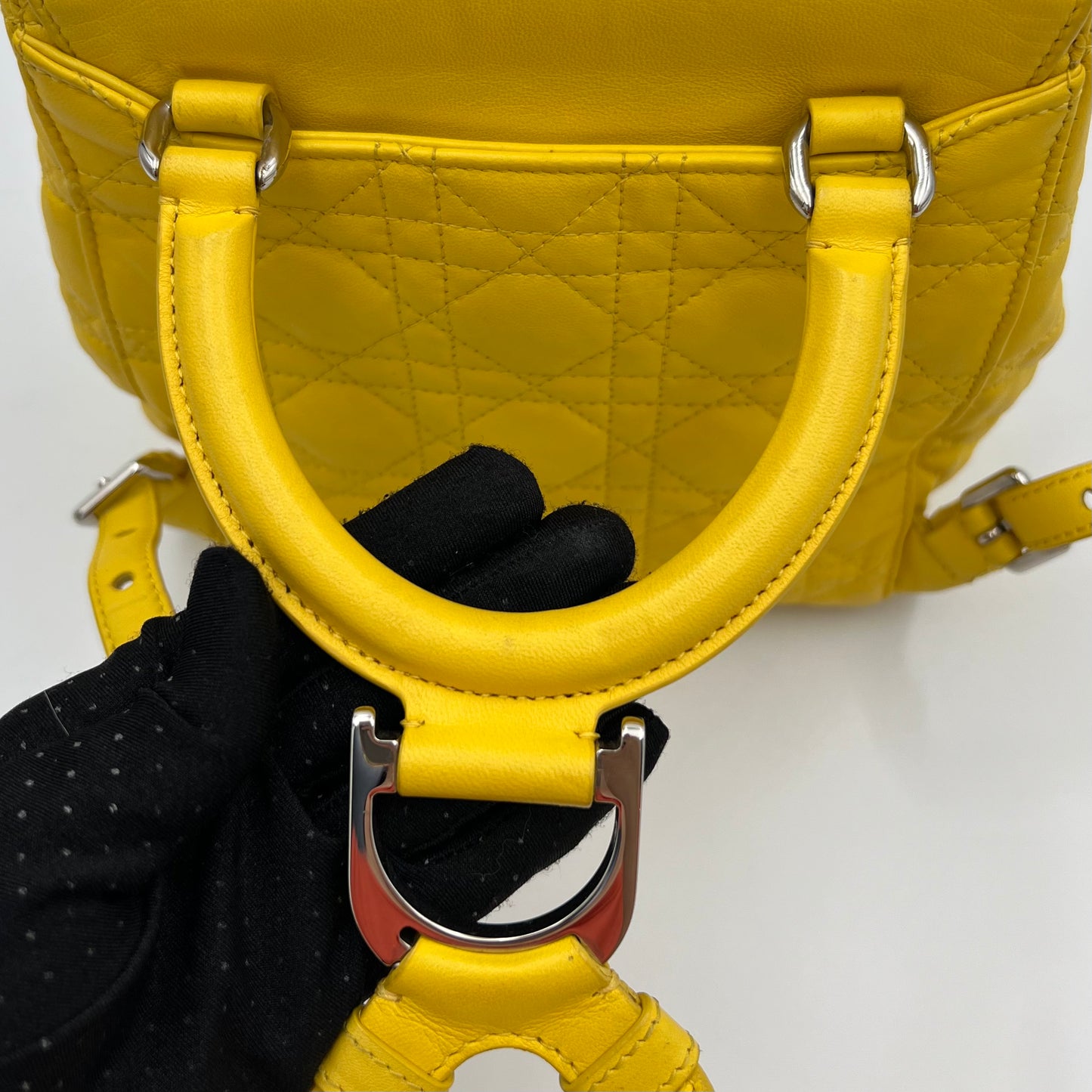 Christian Dior Yellow Lambskin Cannage Crystal Dragonfly Stardust Backpack