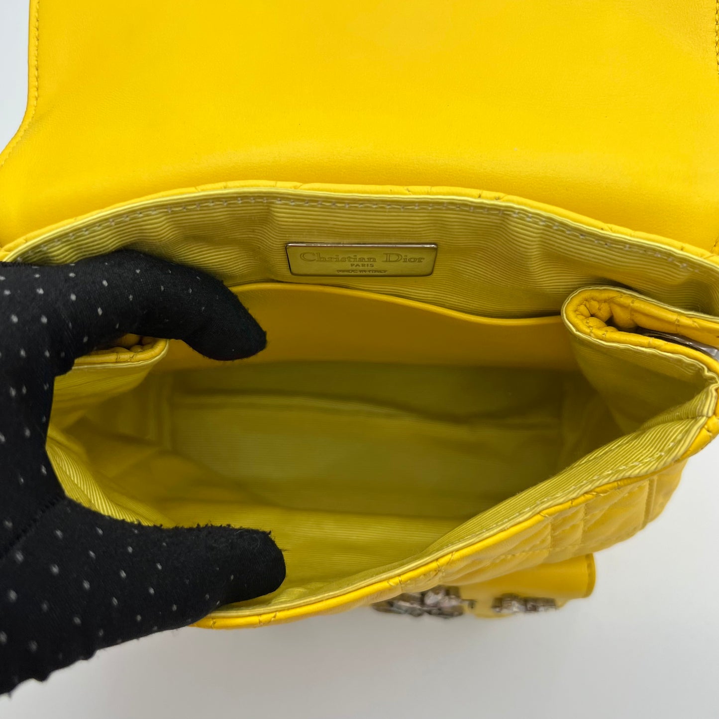 Christian Dior Yellow Lambskin Cannage Crystal Dragonfly Stardust Backpack