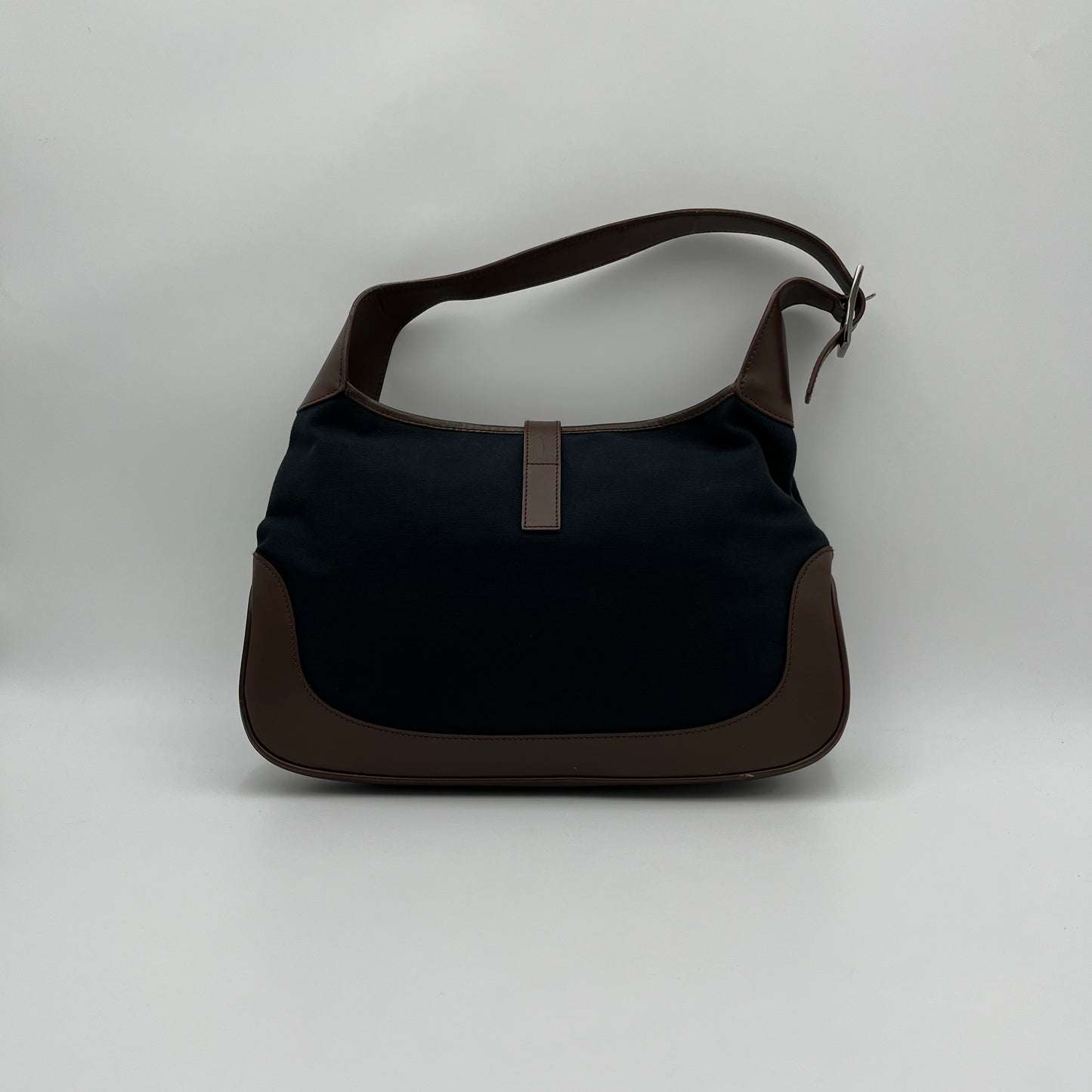 Gucci Black Canvas Neutral Sherryline Brown Leather Jackie O