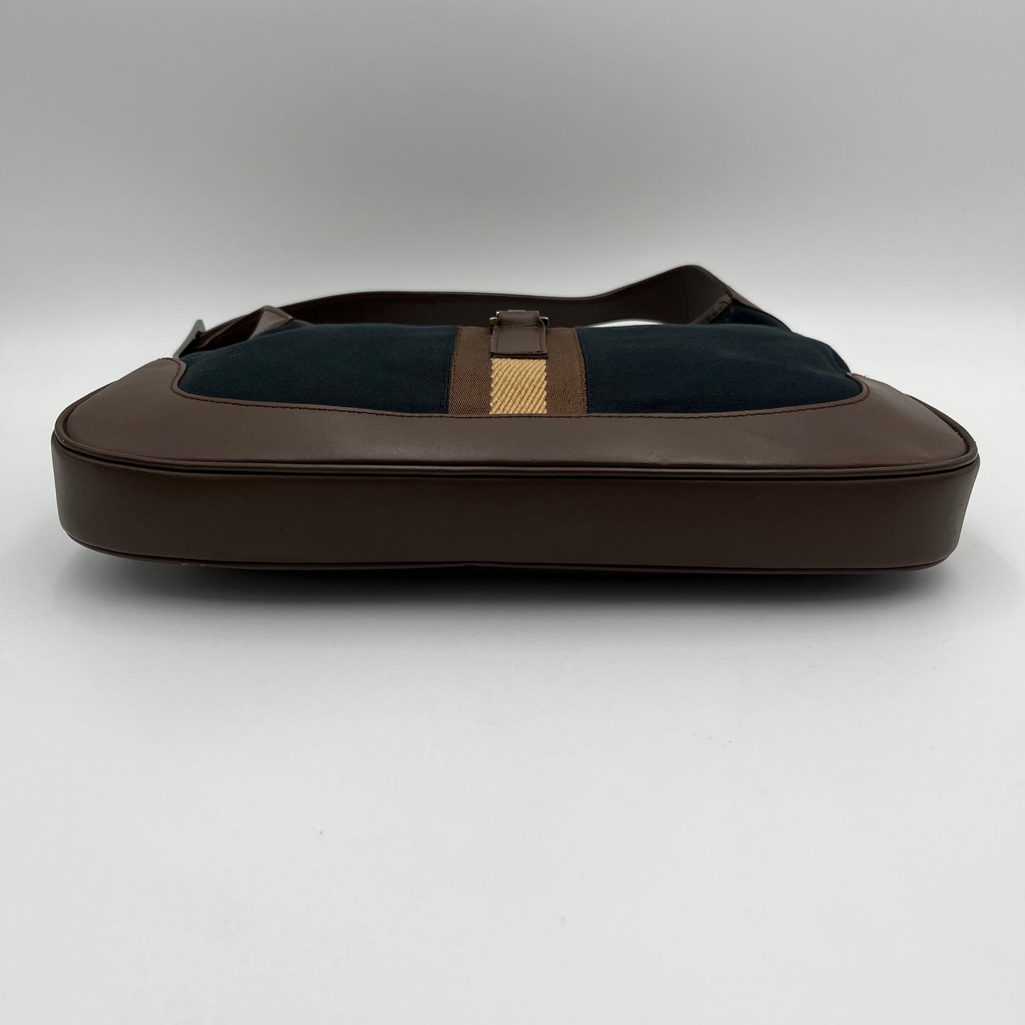 Gucci Black Canvas Neutral Sherryline Brown Leather Jackie O