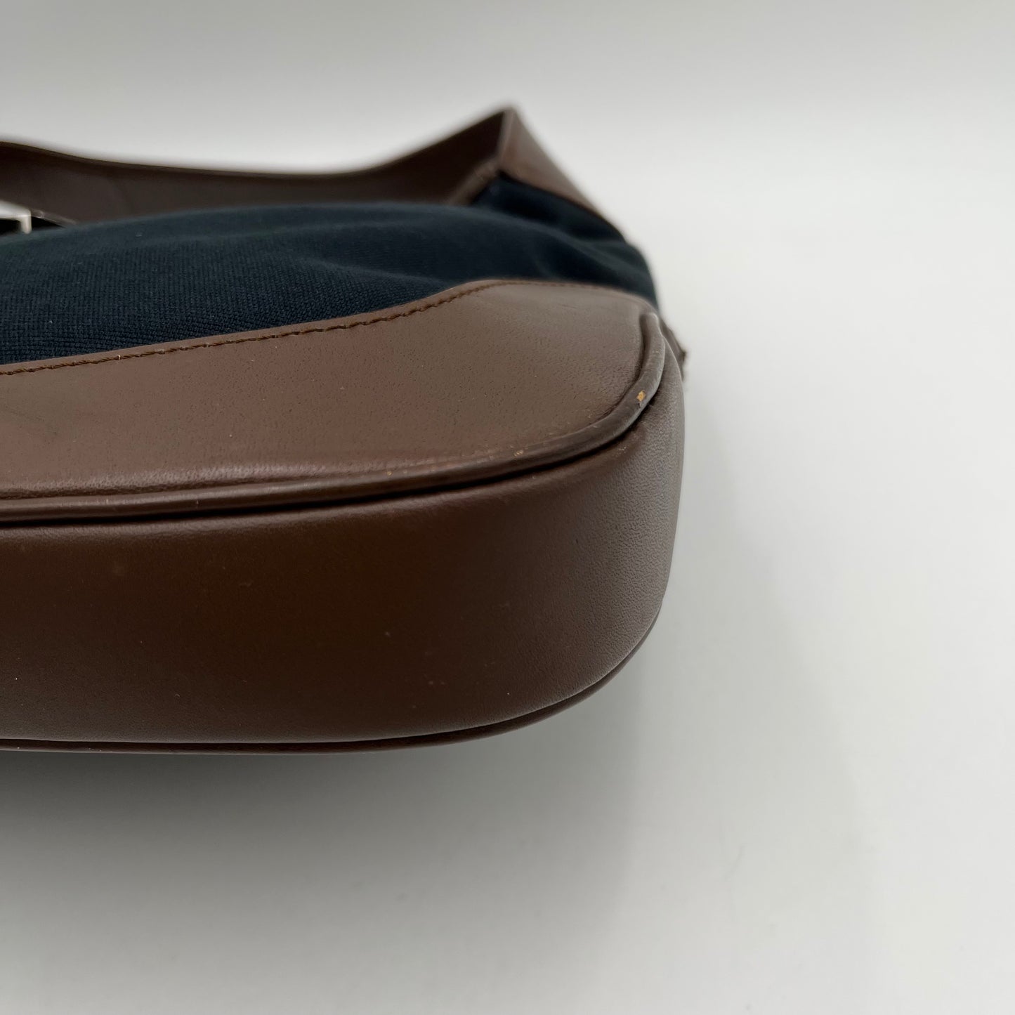 Gucci Black Canvas Neutral Sherryline Brown Leather Jackie O