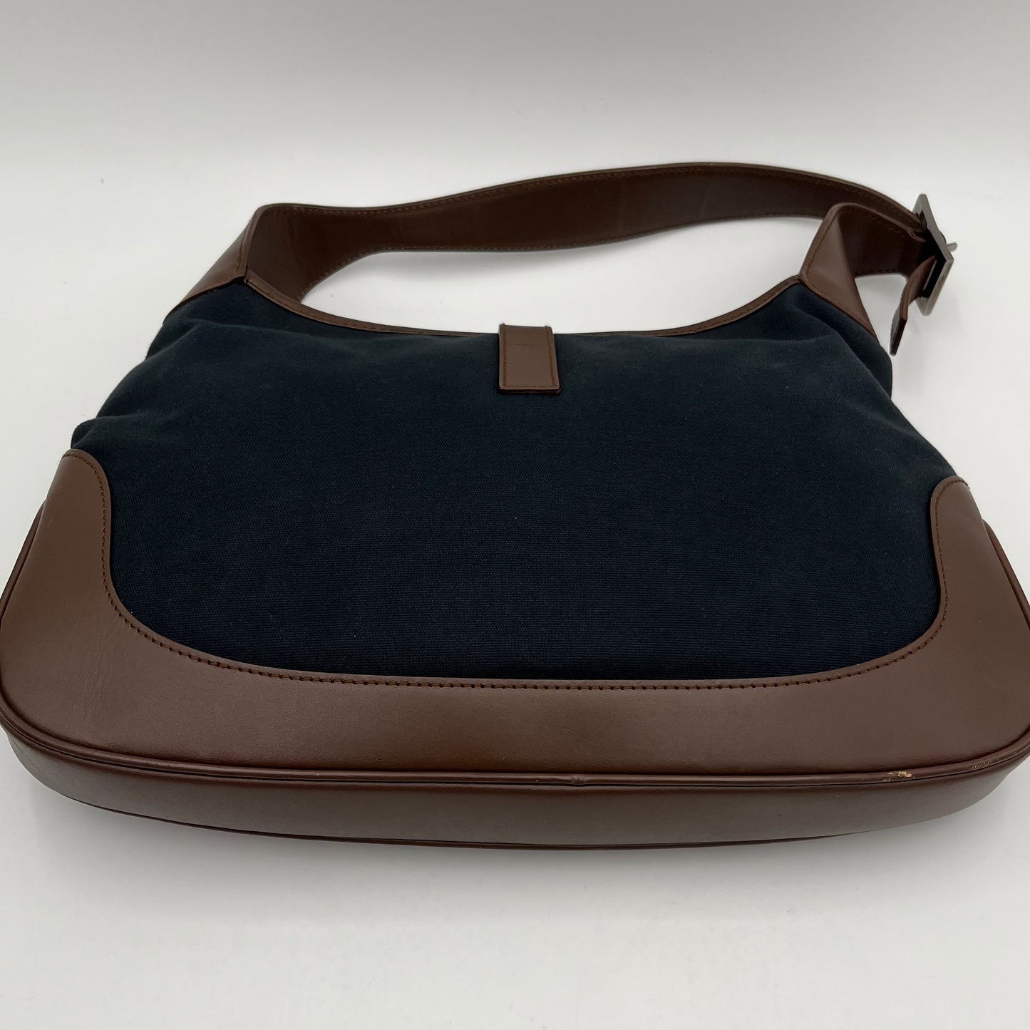 Gucci Black Canvas Neutral Sherryline Brown Leather Jackie O