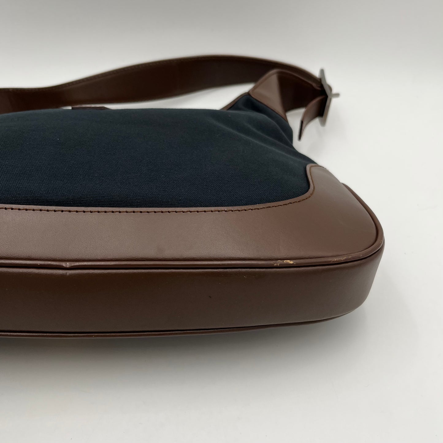 Gucci Black Canvas Neutral Sherryline Brown Leather Jackie O