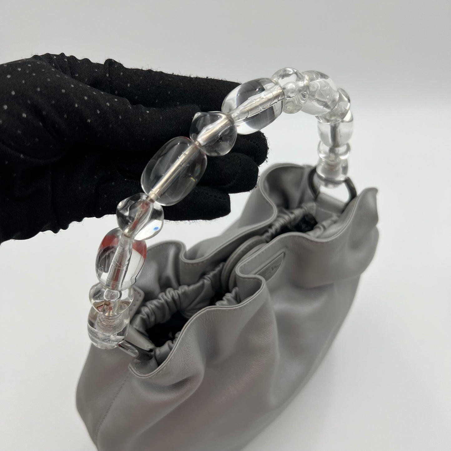 Christian Dior Gray Leather Malice Pearl Handbag