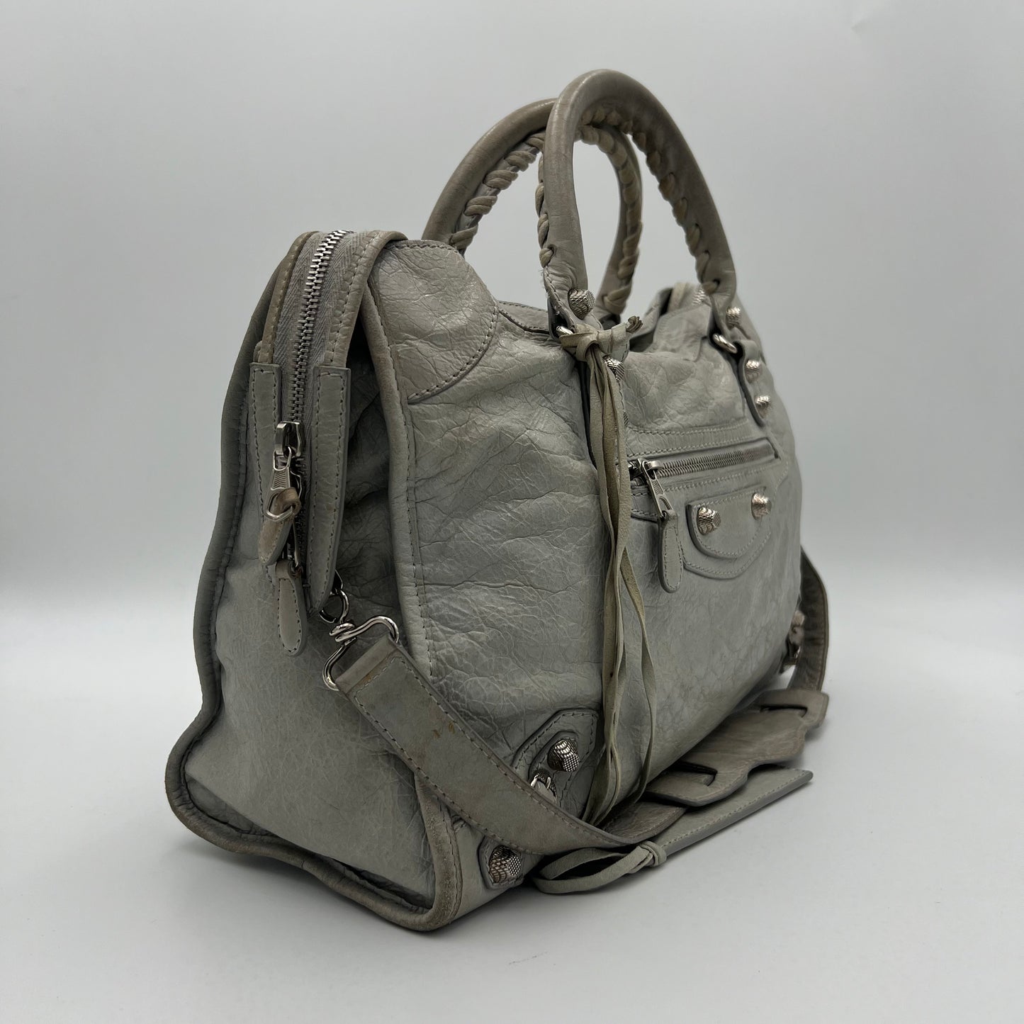 Balenciaga Light Gray Leather Giant 12 City Bag SHW