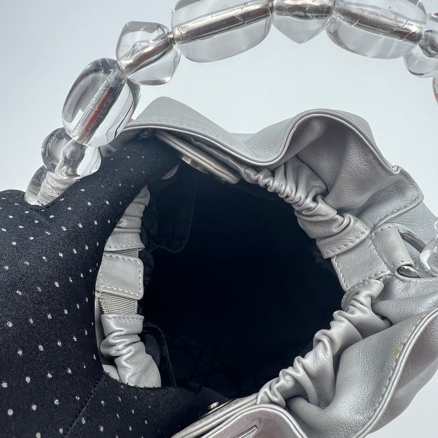 Christian Dior Gray Leather Malice Pearl Handbag