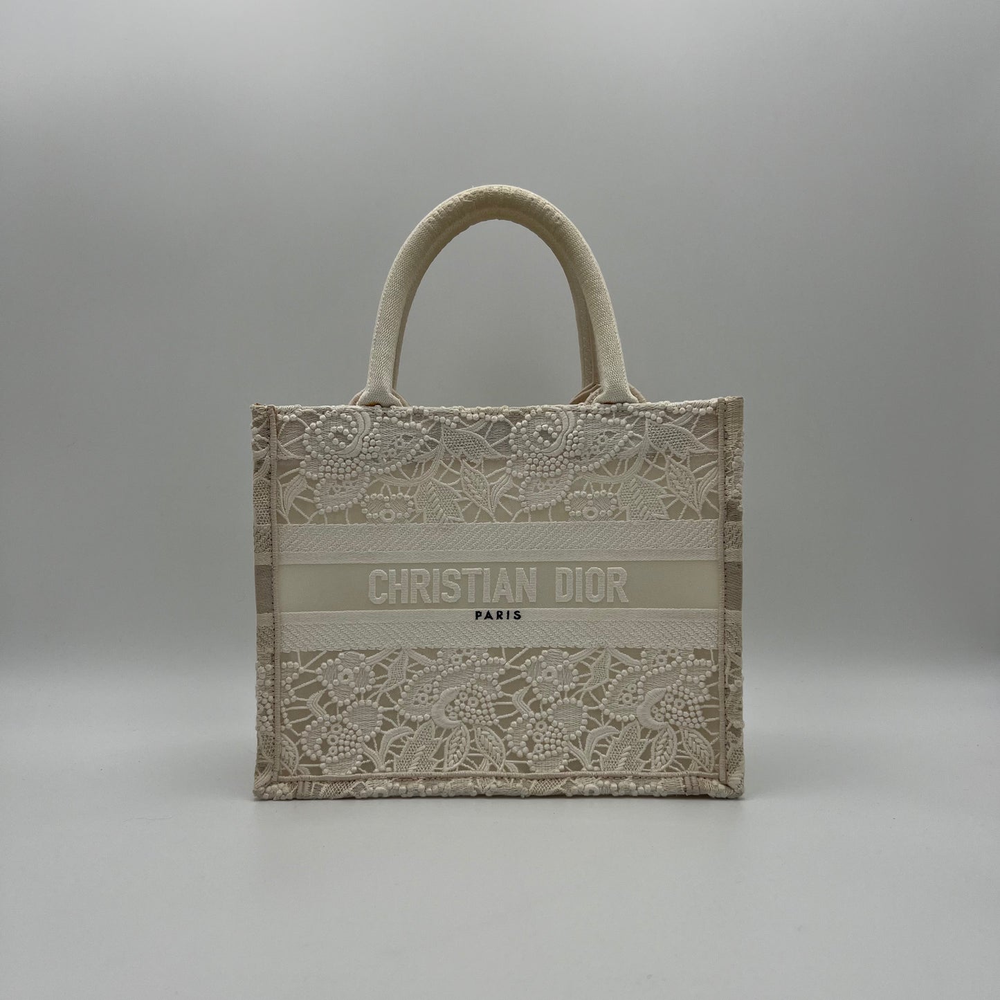 Christian Dior White Small D-Lace Embroidery Book Tote