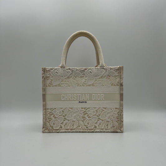 Christian Dior White Small D-Lace Embroidery Book Tote