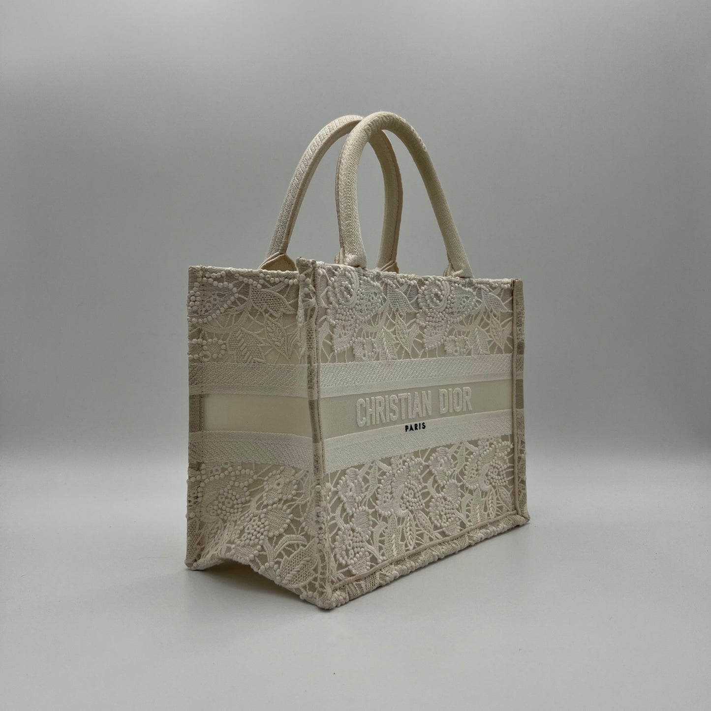Christian Dior White Small D-Lace Embroidery Book Tote
