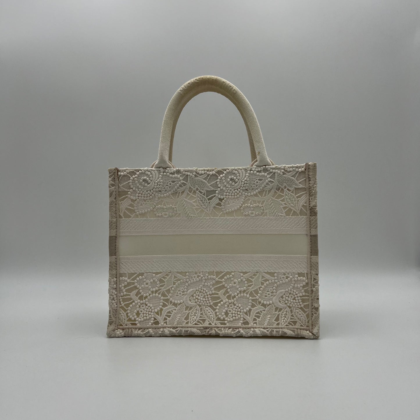 Christian Dior White Small D-Lace Embroidery Book Tote
