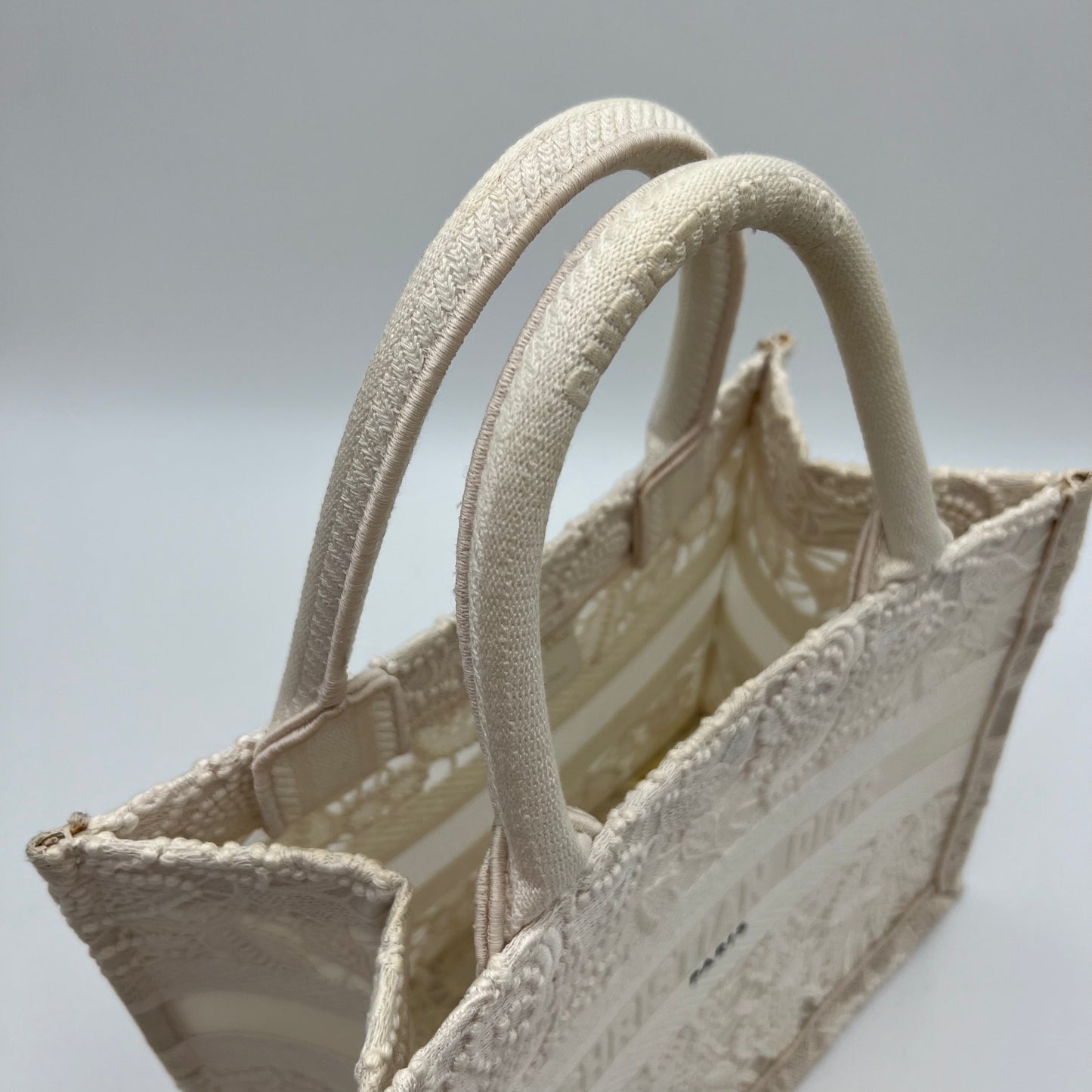 Christian Dior White Small D-Lace Embroidery Book Tote