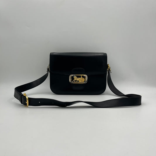 Celine Paris Black Leather Horse Carriage Box Bag