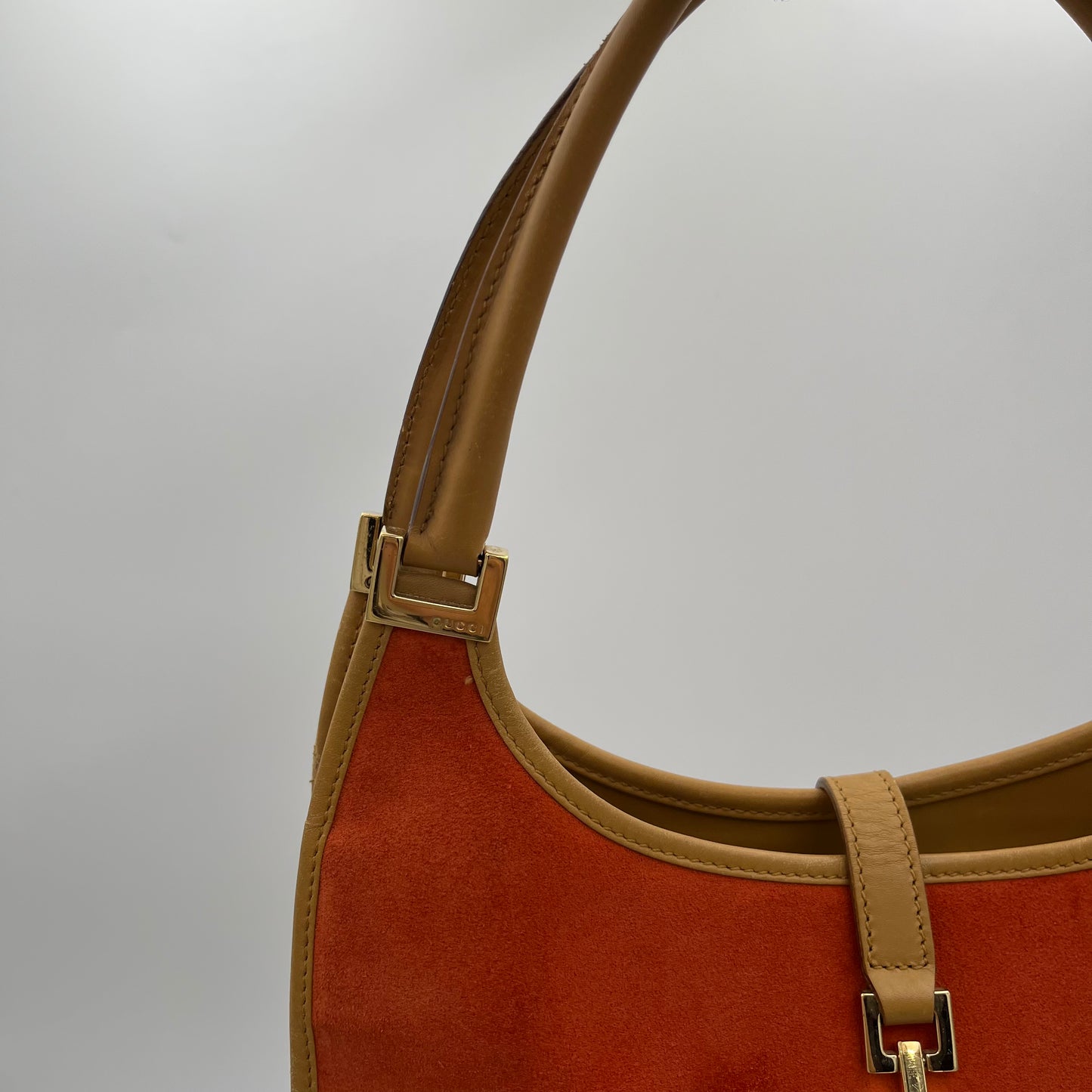 Gucci Orange Suede and Beige Leather Bardot Jackie