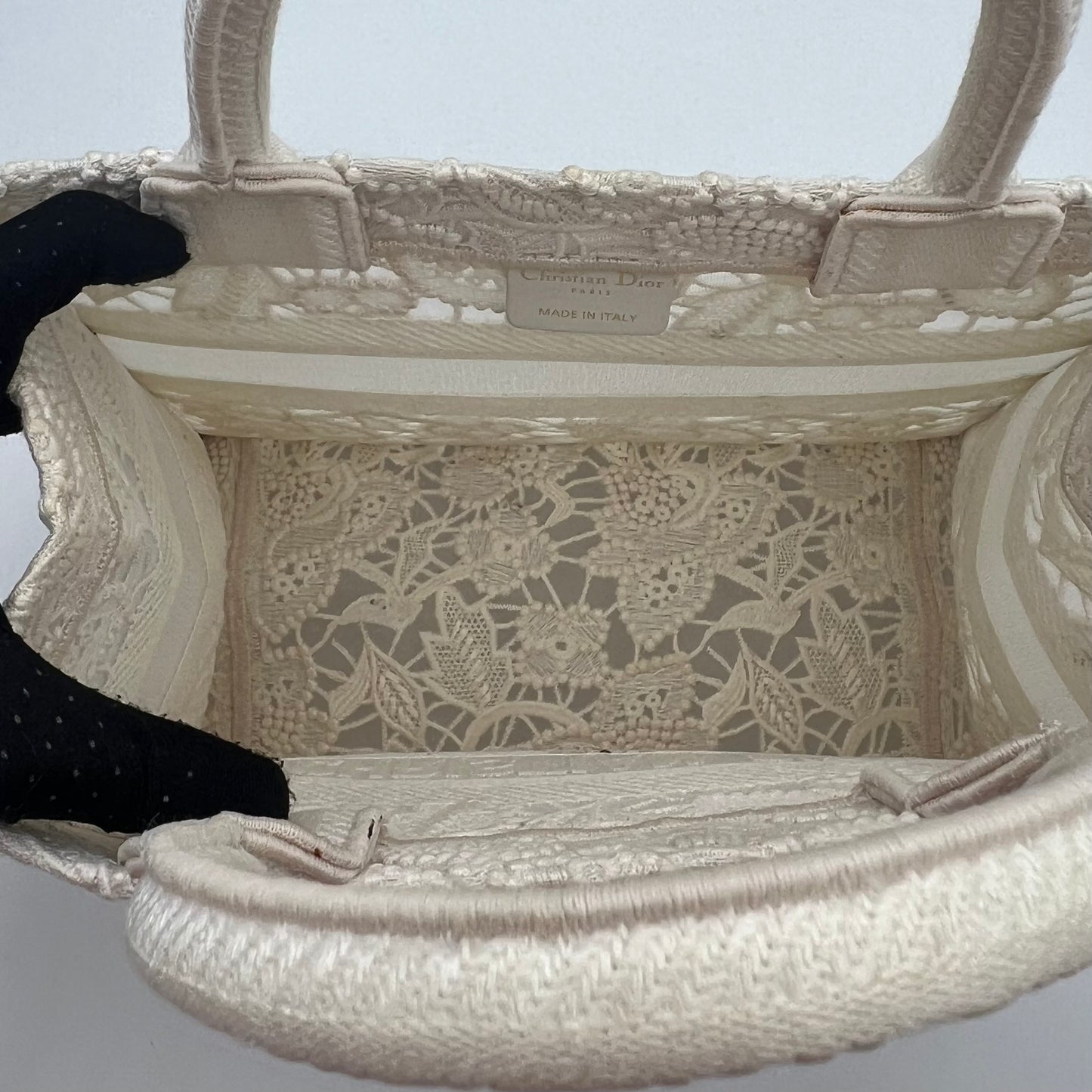 Christian Dior White Small D-Lace Embroidery Book Tote