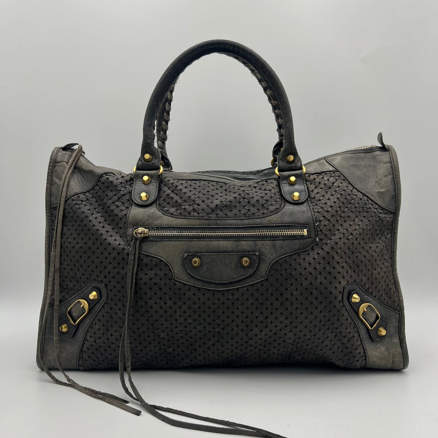 Balenciaga Gray Perforated Leather Classic Work Bag GHW