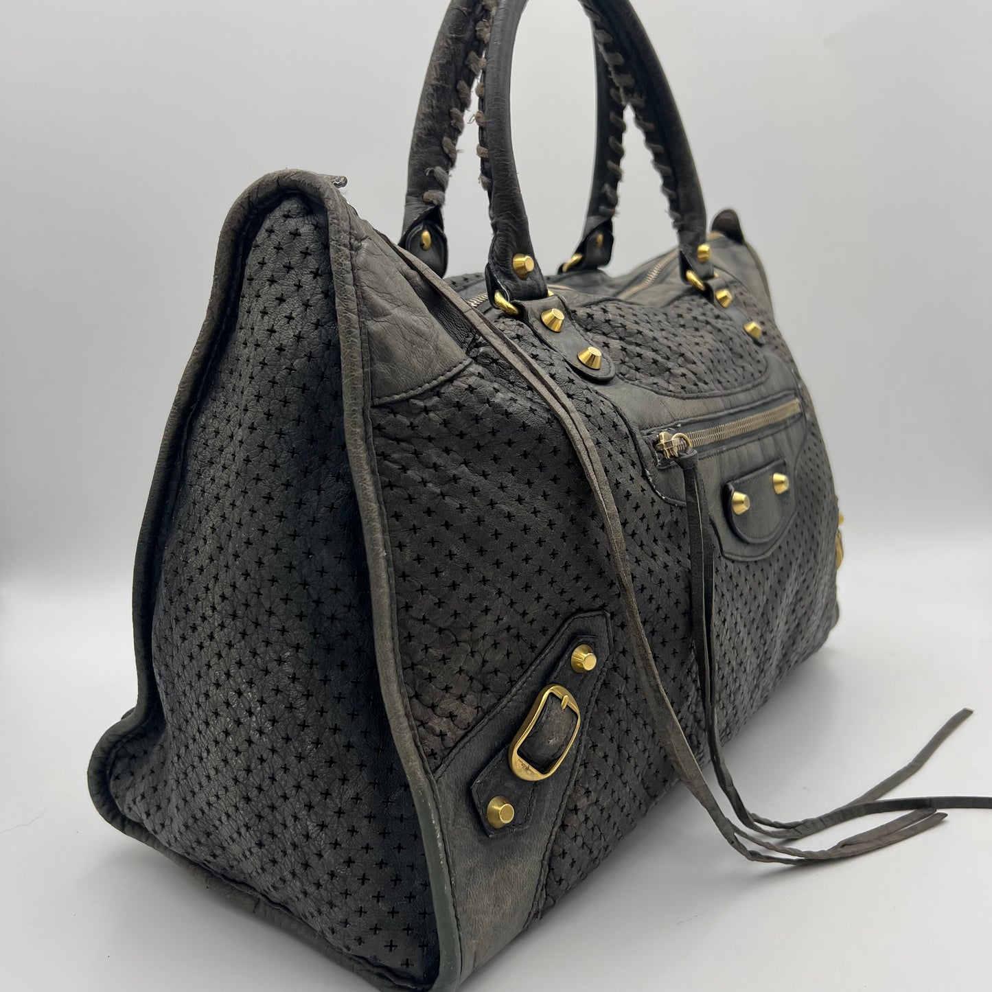 Balenciaga Gray Perforated Leather Classic Work Bag GHW