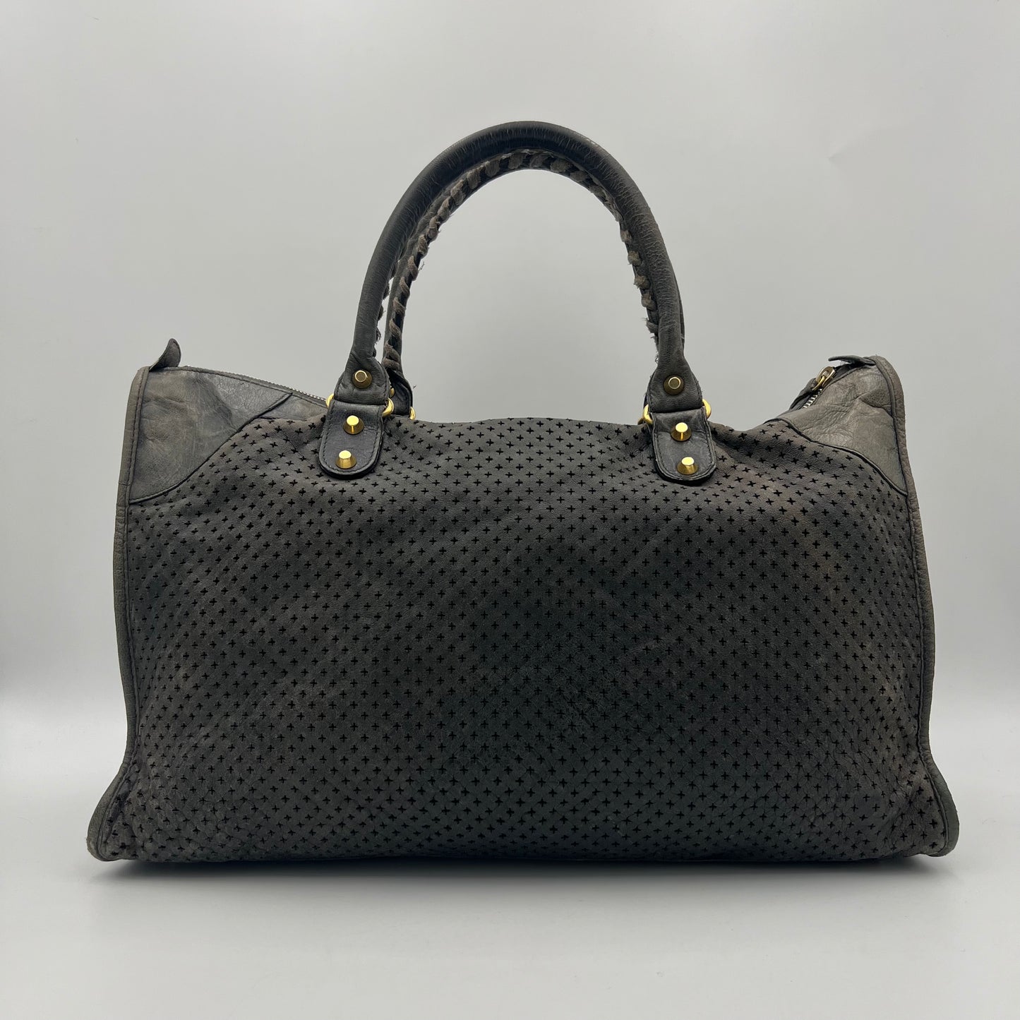 Balenciaga Gray Perforated Leather Classic Work Bag GHW