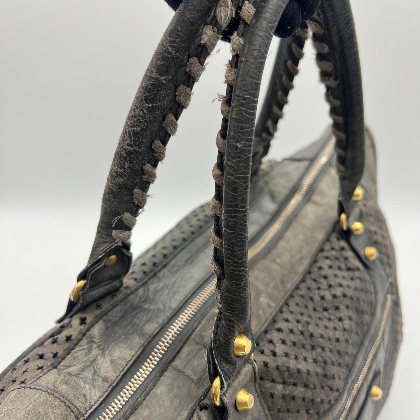 Balenciaga Gray Perforated Leather Classic Work Bag GHW