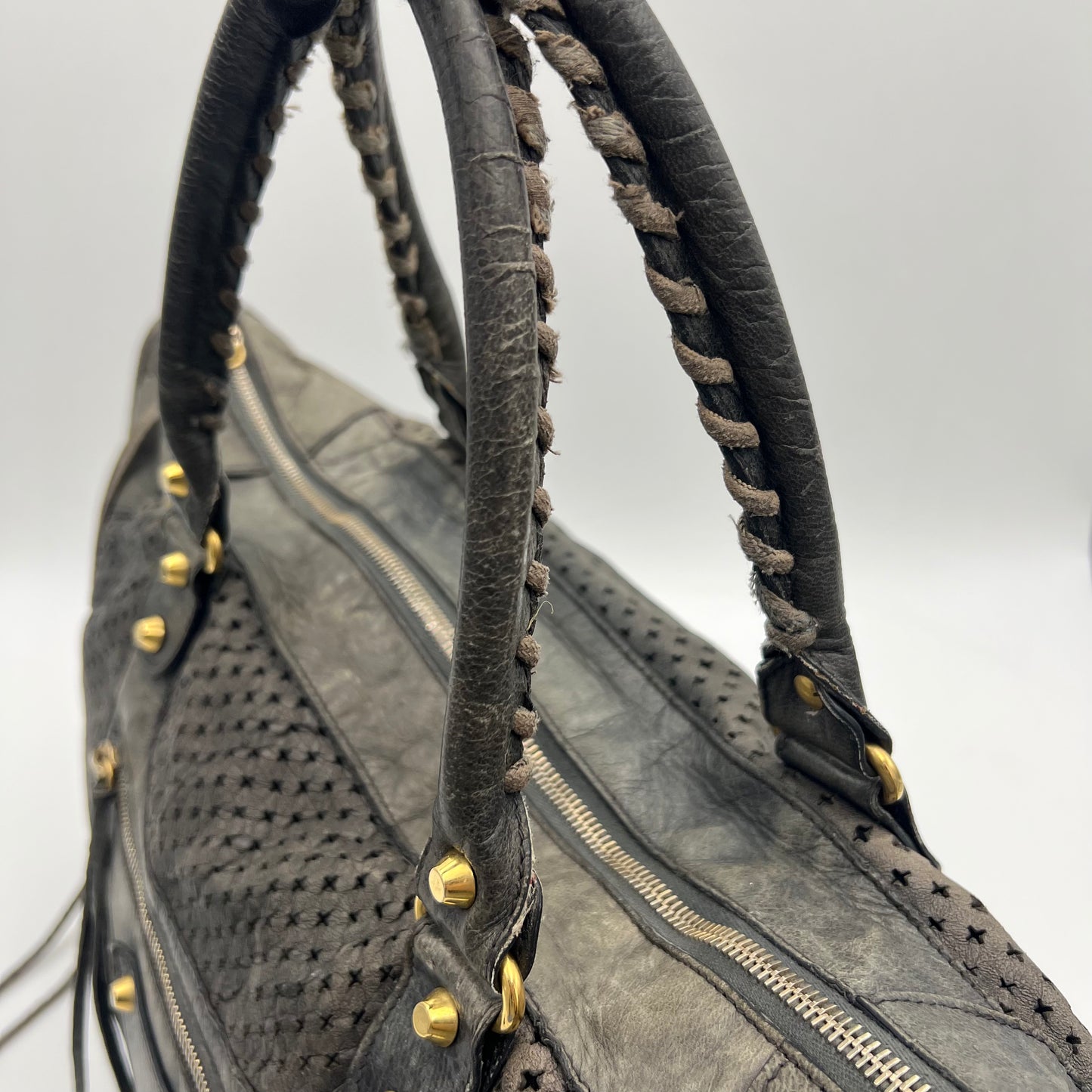 Balenciaga Gray Perforated Leather Classic Work Bag GHW