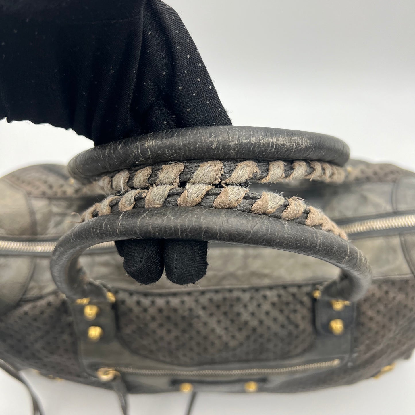 Balenciaga Gray Perforated Leather Classic Work Bag GHW