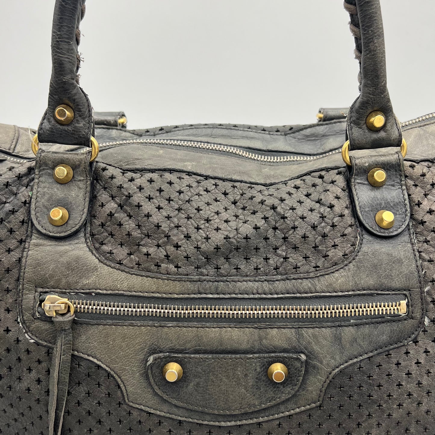 Balenciaga Gray Perforated Leather Classic Work Bag GHW