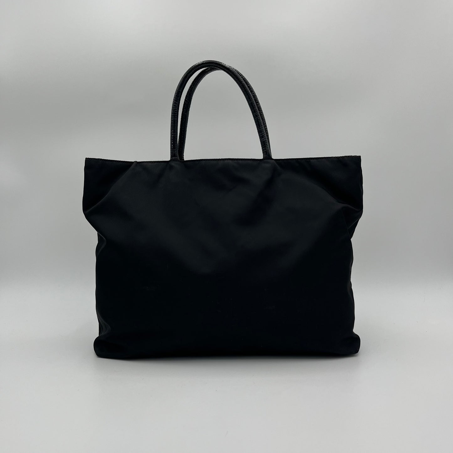 Prada Black Tessuto and Patent Leather Bow Tote Bag
