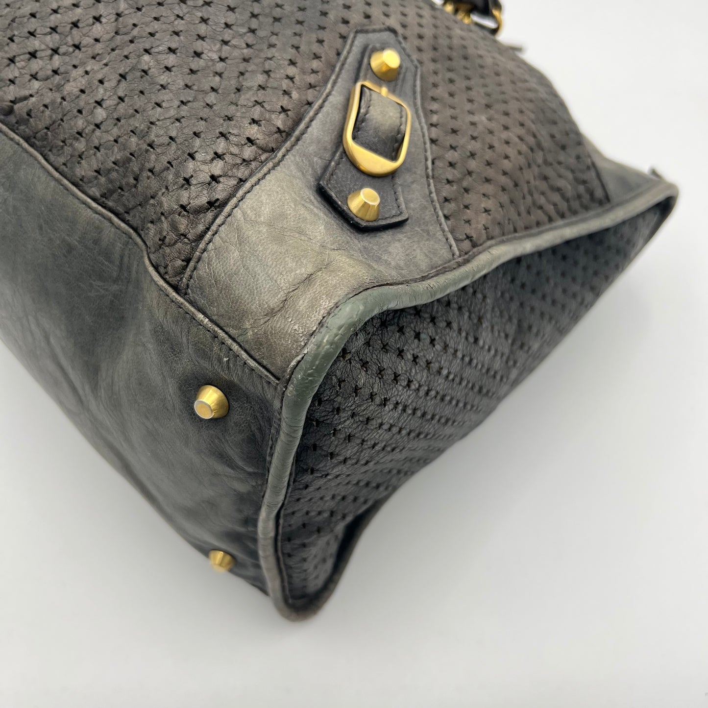 Balenciaga Gray Perforated Leather Classic Work Bag GHW