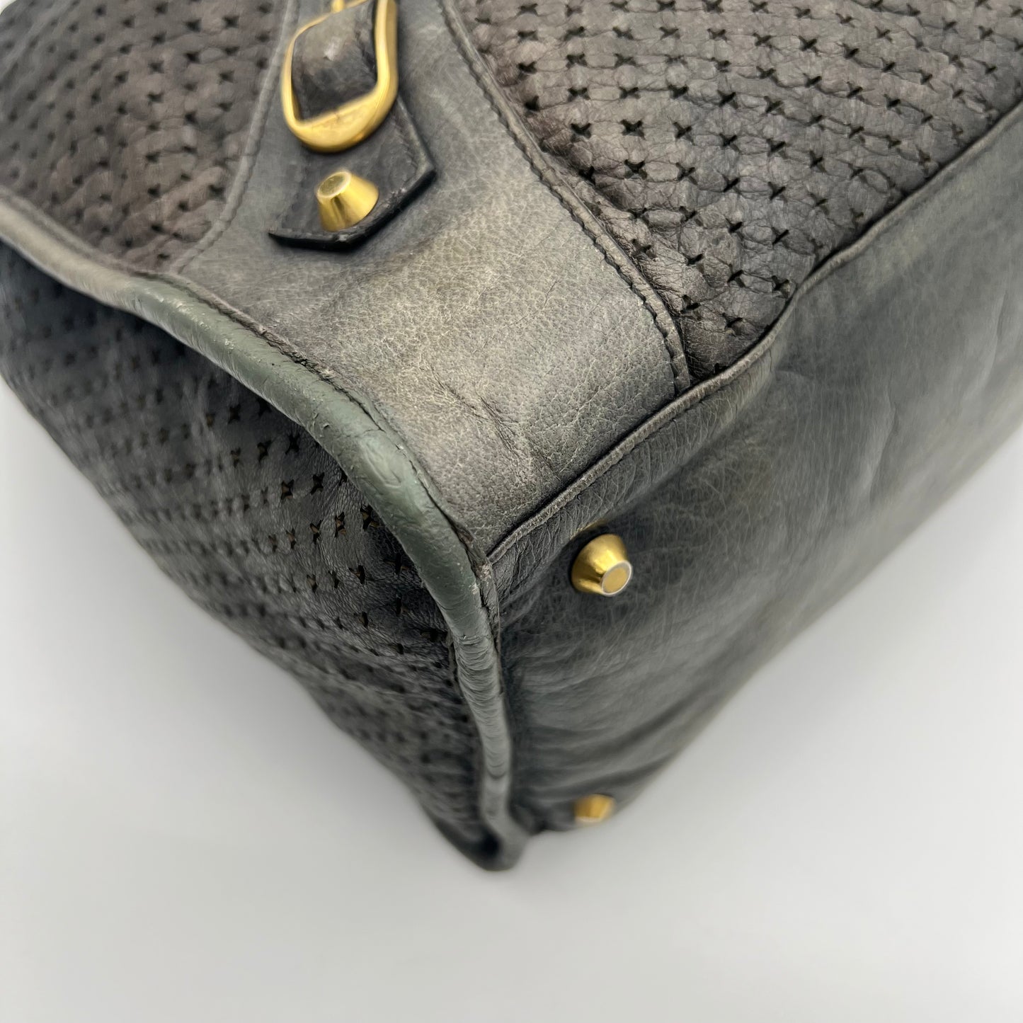Balenciaga Gray Perforated Leather Classic Work Bag GHW