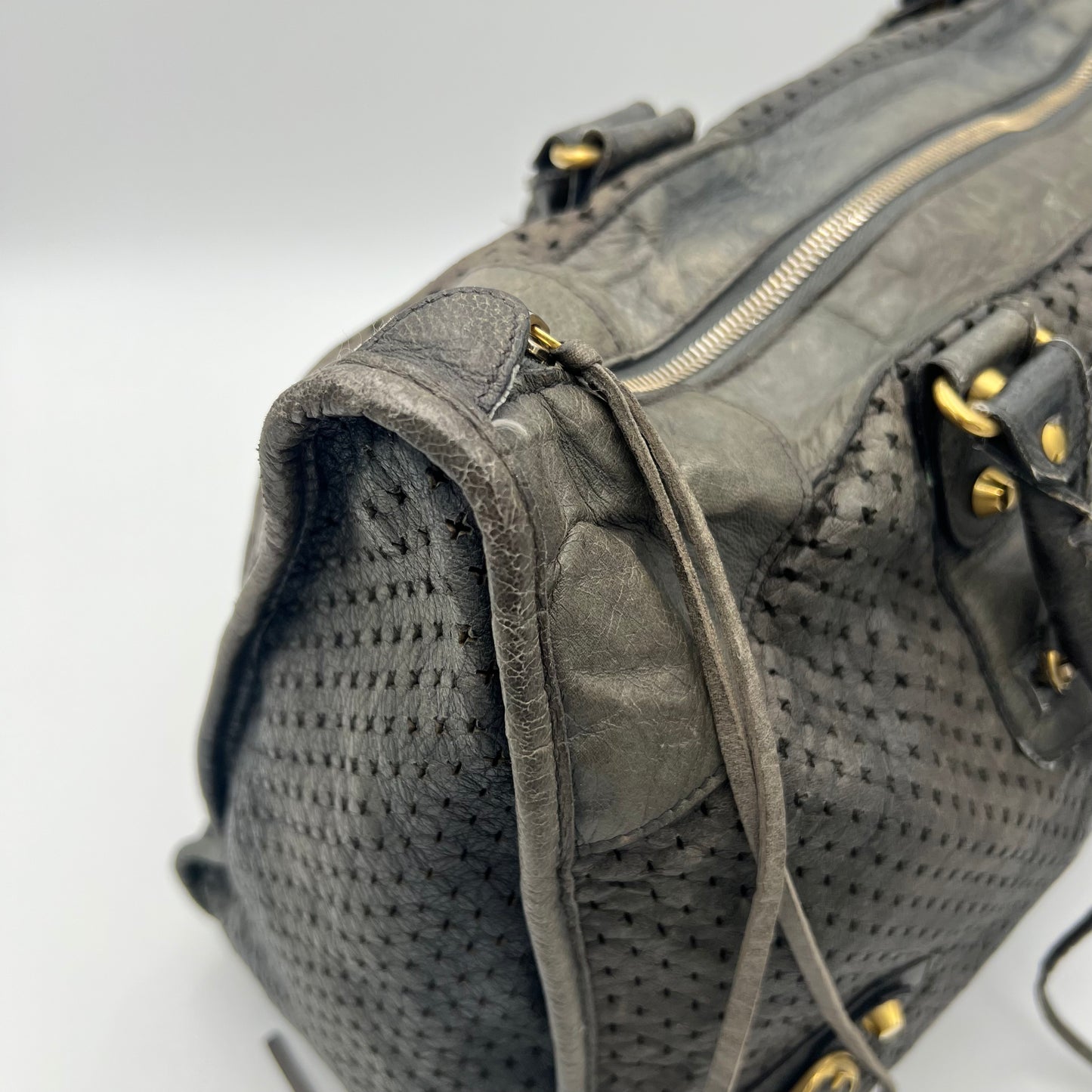 Balenciaga Gray Perforated Leather Classic Work Bag GHW