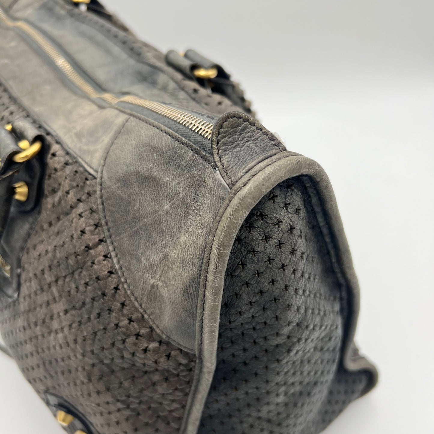 Balenciaga Gray Perforated Leather Classic Work Bag GHW