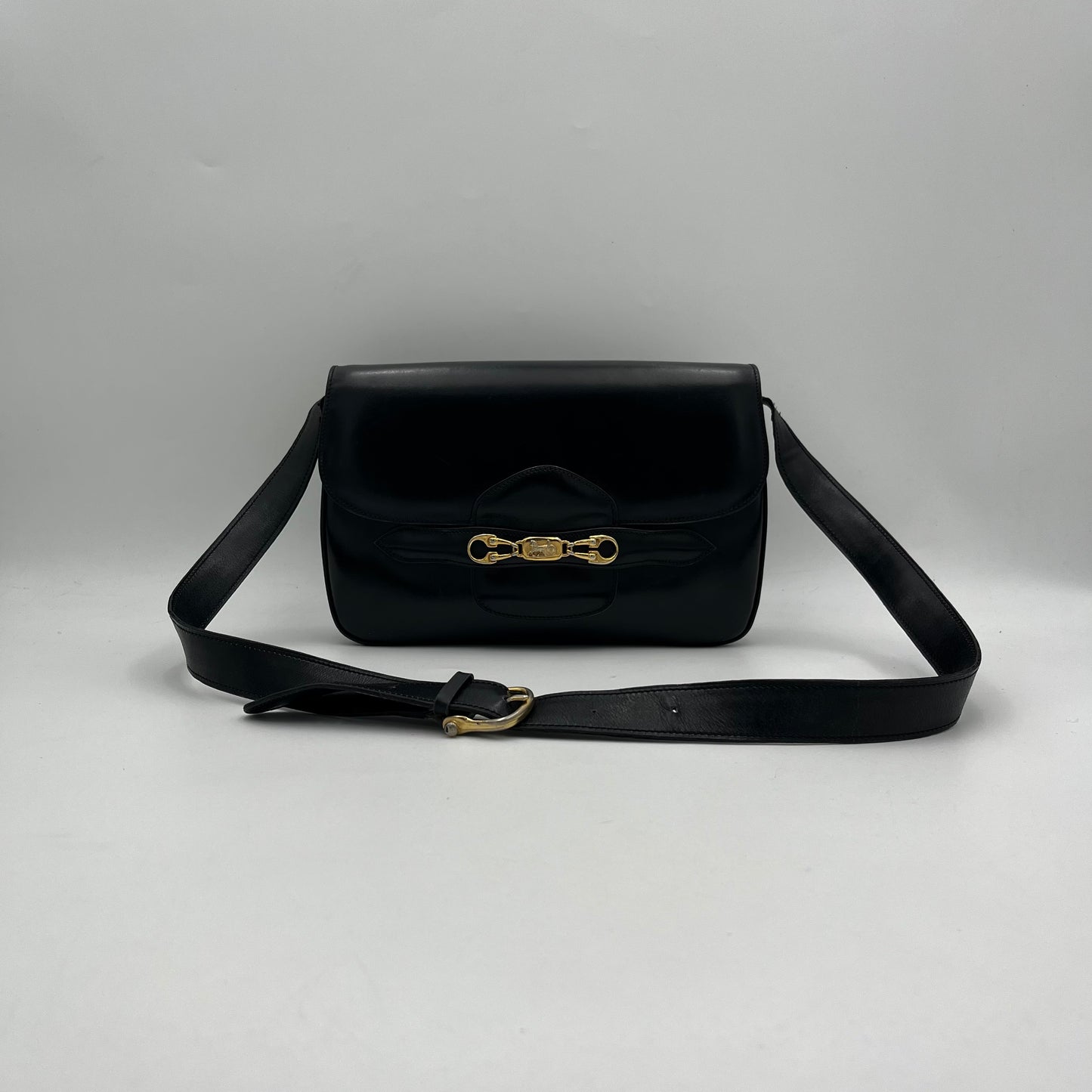 Celine Paris Black Leather Horsebit Horse Carriage Shoulder Bag