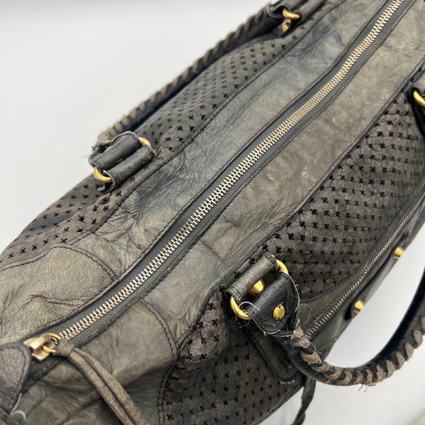 Balenciaga Gray Perforated Leather Classic Work Bag GHW