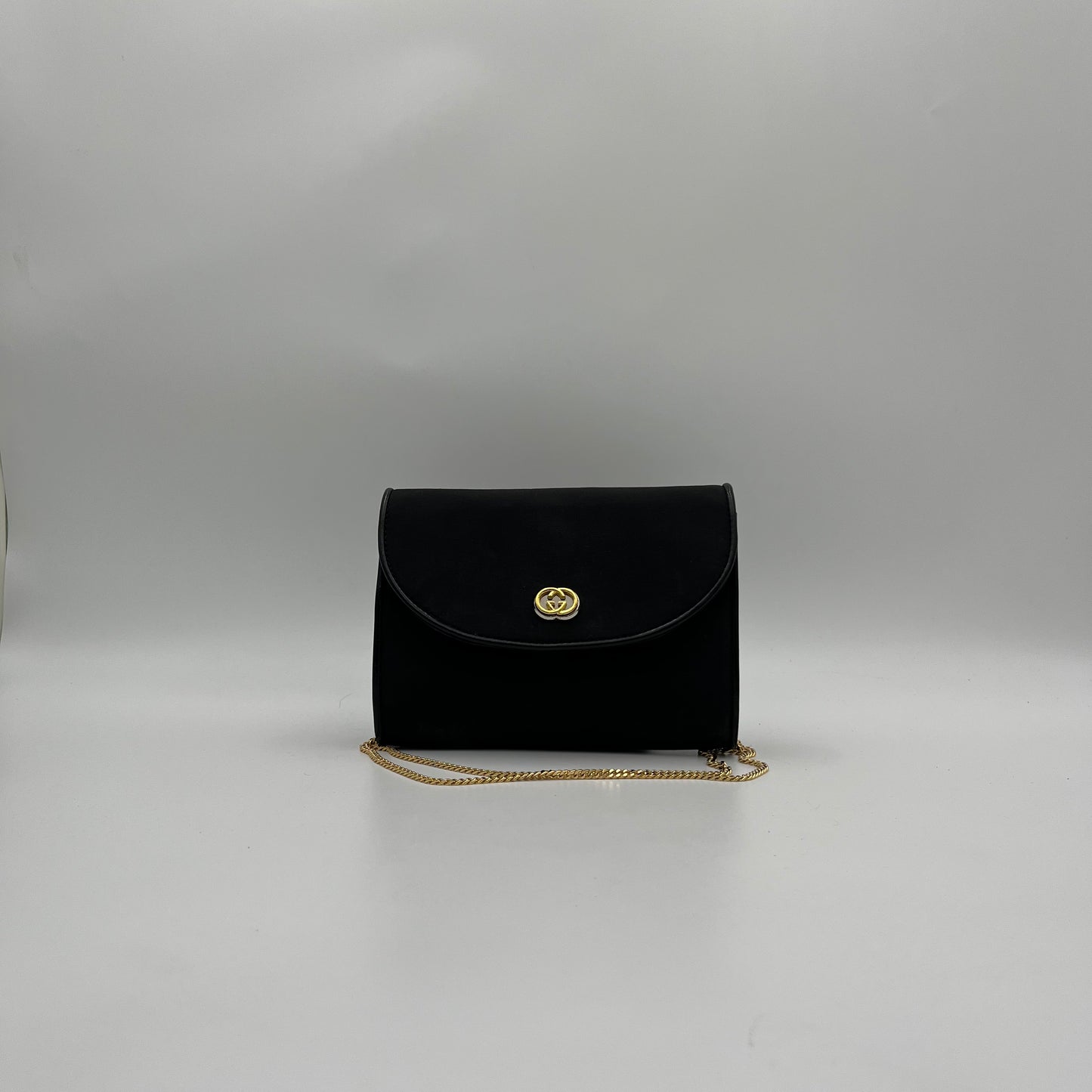 Gucci Vintage Black Nylon and Leather GG Flap Small Chain Bag GHW