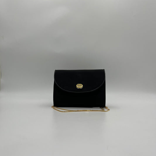 Gucci Vintage Black Nylon and Leather GG Flap Small Chain Bag GHW