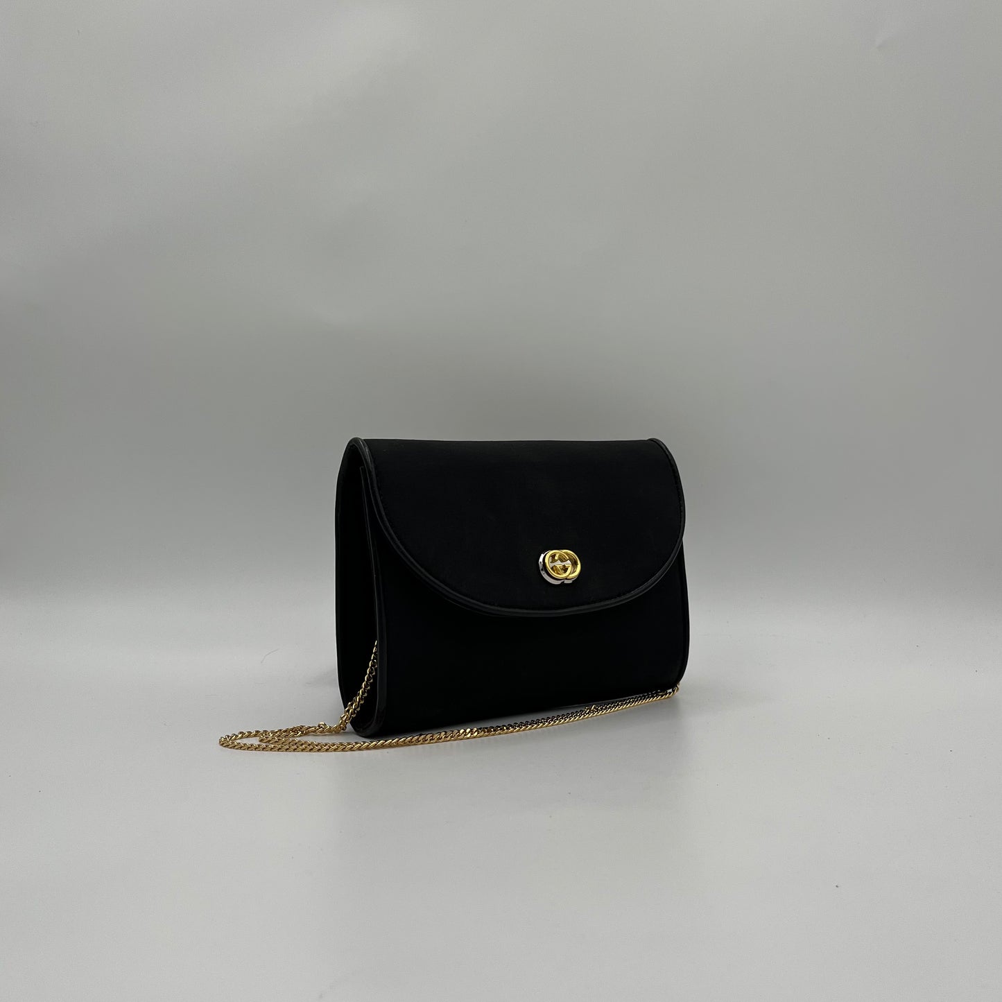 Gucci Vintage Black Nylon and Leather GG Flap Small Chain Bag GHW