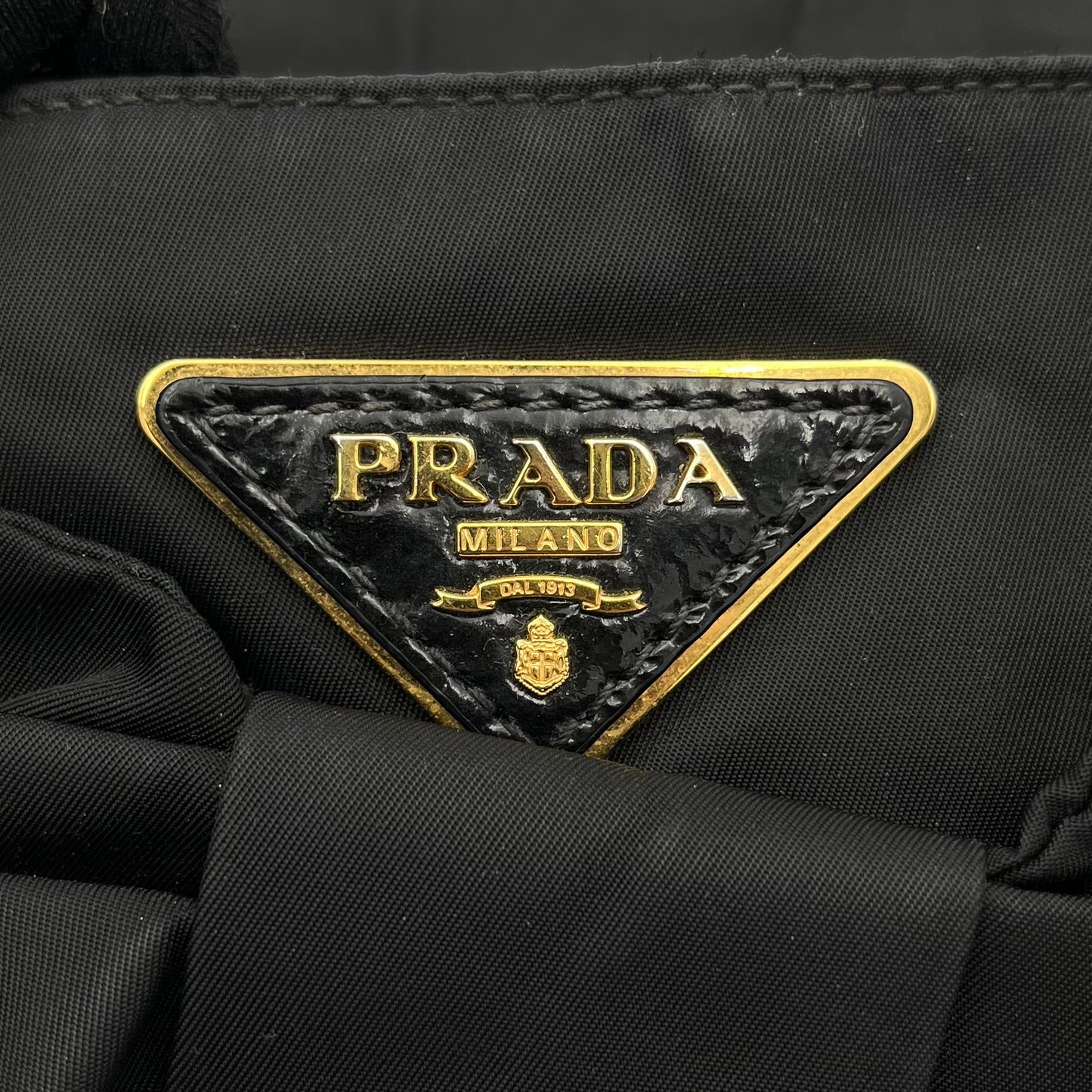 Prada Black Tessuto and Patent Leather Bow Tote Bag