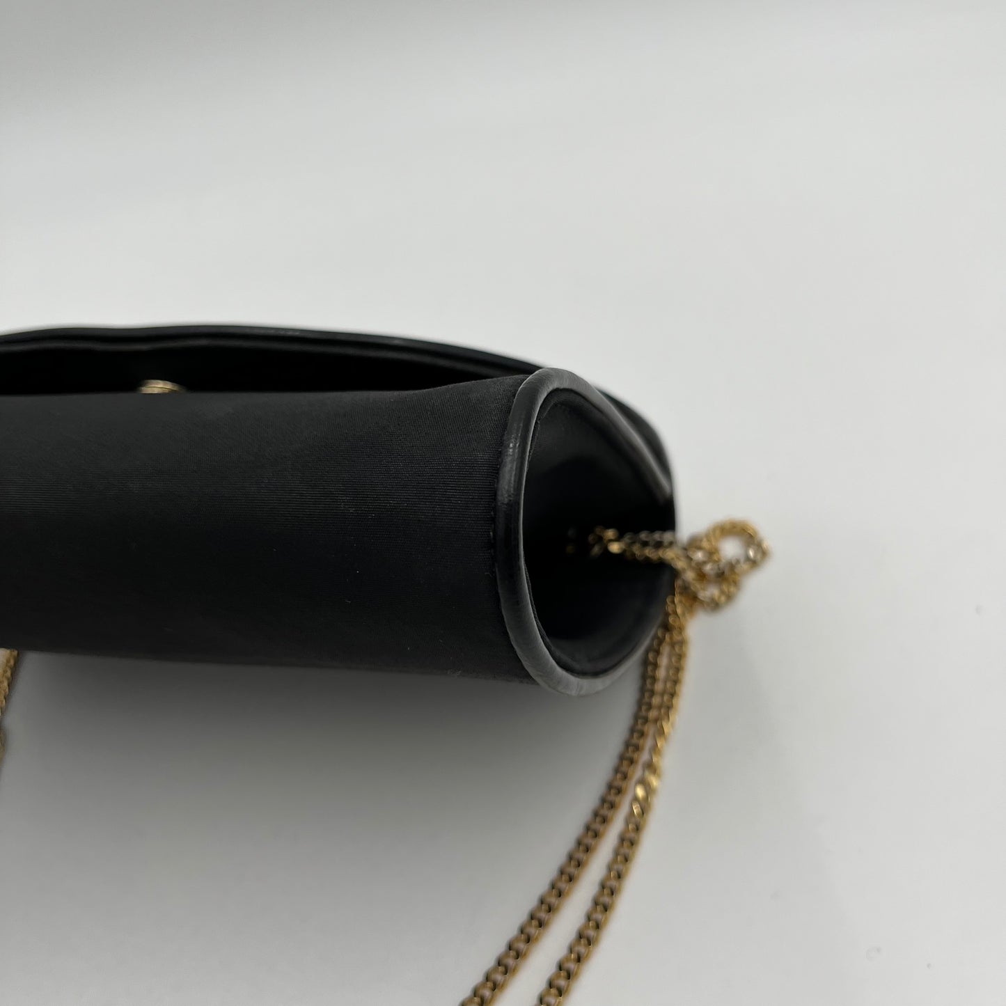 Gucci Vintage Black Nylon and Leather GG Flap Small Chain Bag GHW