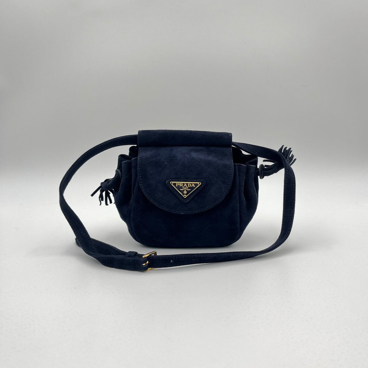 Prada Dark Blue Suede Suede Belt Shoulder Bag