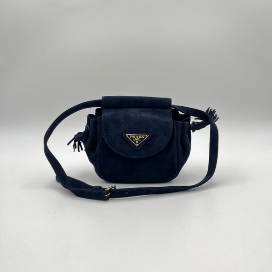 Prada Dark Blue Suede Suede Belt Shoulder Bag