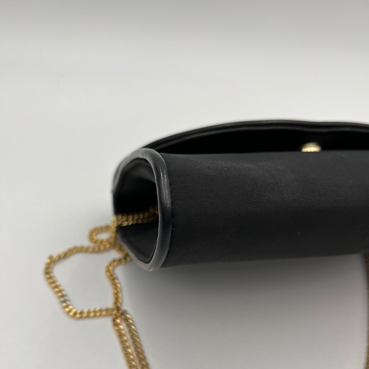 Gucci Vintage Black Nylon and Leather GG Flap Small Chain Bag GHW