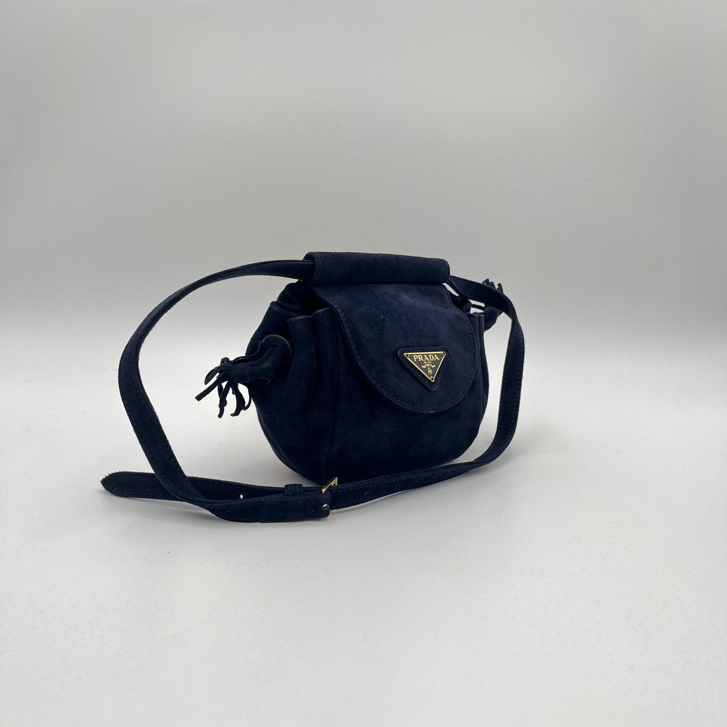 Prada Dark Blue Suede Suede Belt Shoulder Bag