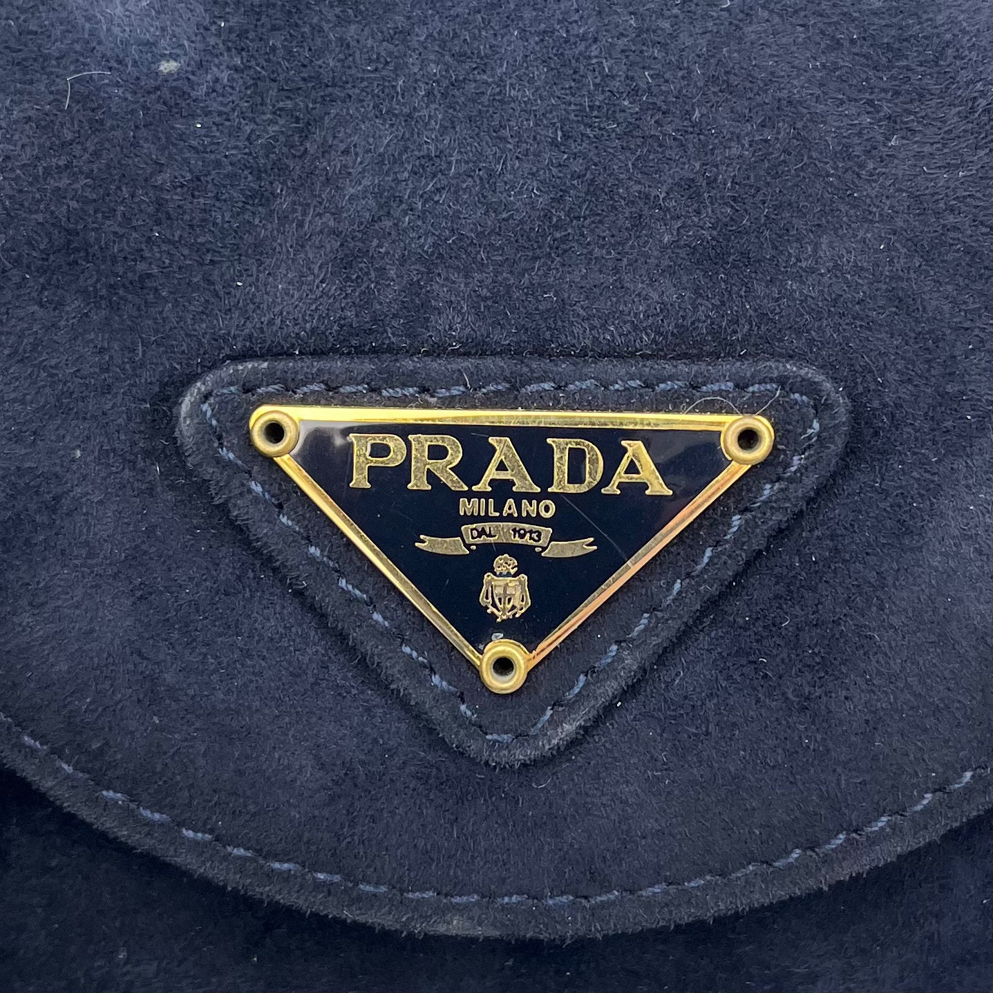 Prada Dark Blue Suede Suede Belt Shoulder Bag